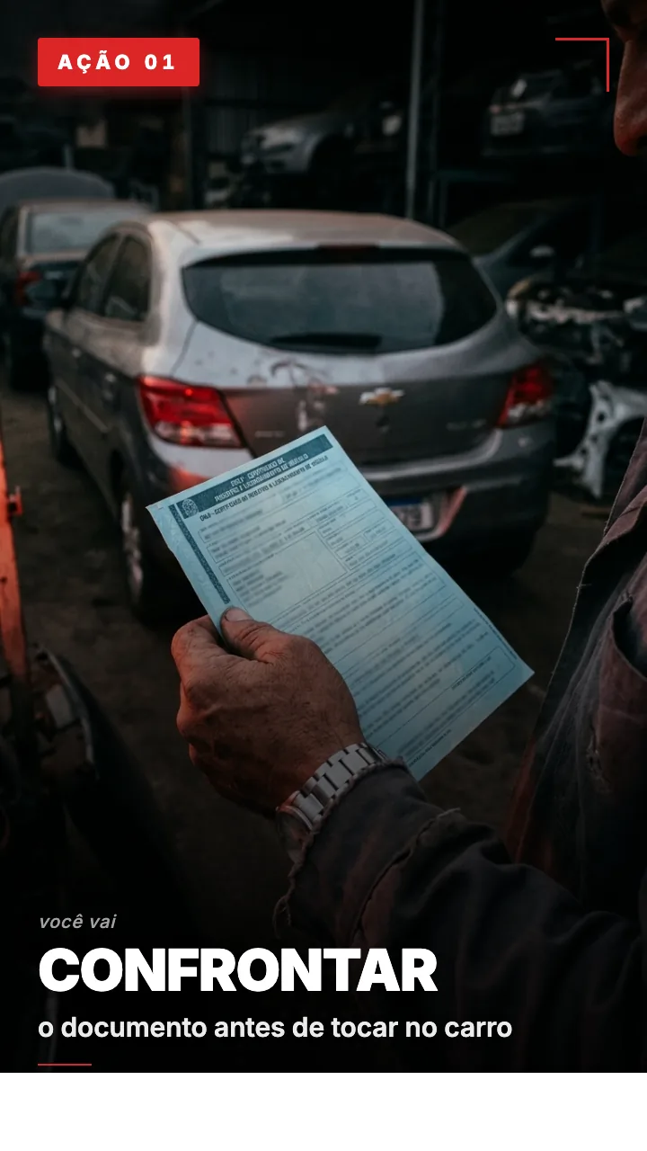 Ação 01 · Confrontar o documento antes de tocar no carro